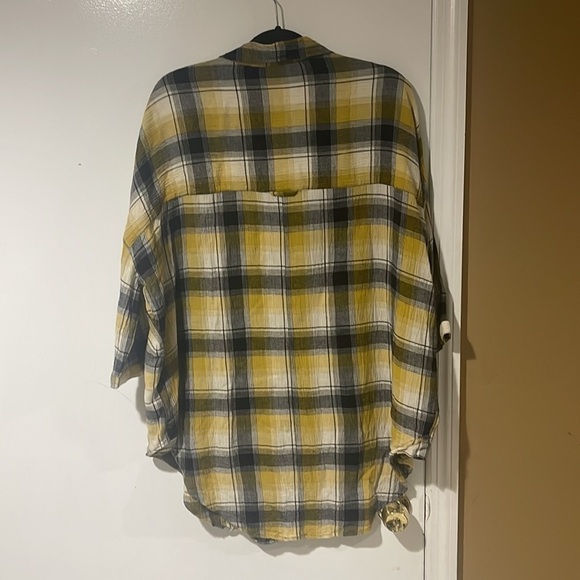Anthropologie Maeve Yellow Plaid Button Down Blouse Large - Picture 8 of 10